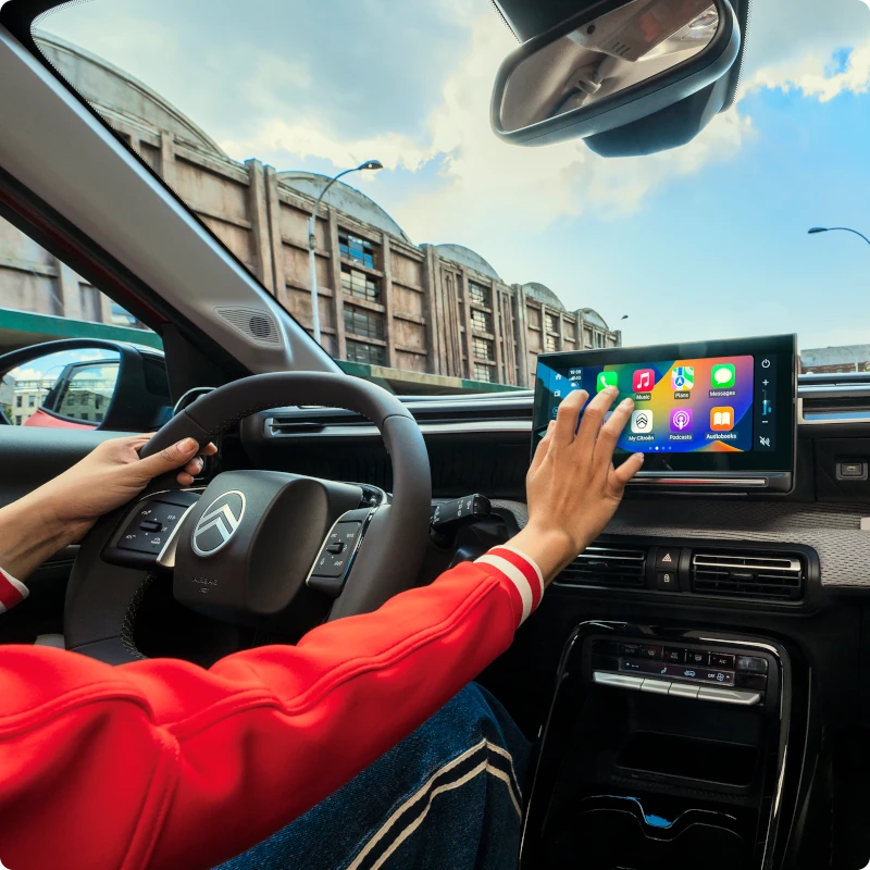 Interior driving view illustrating Citroën safety technologies designed to enhance everyday comfort, confidence and an easier driving experience.